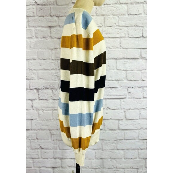 Club Room Men's Sweater Merino Wool Blend Crew Neck Striped Pullover Cream XL - Picture 6 of 11